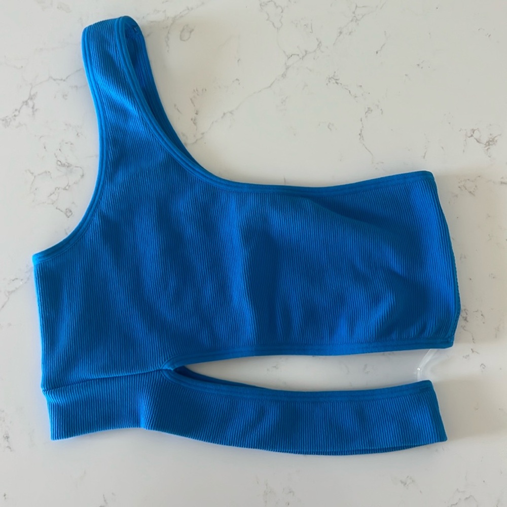 garage one shoulder blue top